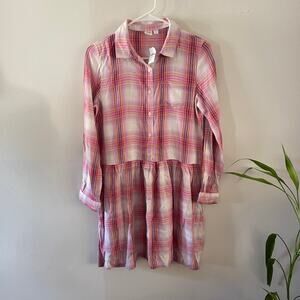 Gap Kids Button Front Shirtdress Girls XXL Pink White Plaid School Wear NWT